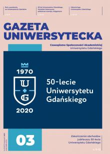Okładka numeru Gazety Uniwersyteckiej z artykułem o historii logotypu Uniwersytetu Gdańskiego