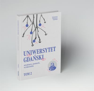 Okładka książki "Uniwersytet Gdański - struktury, postacie, wydarzenia", tom drugi. Gałązki na jasnym tle.